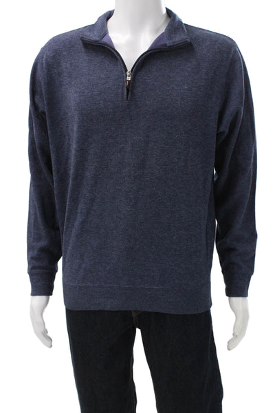 Peter Millar Mens Pullover Sweater Blue Rayon Mock Neck Long Sleeve Size M