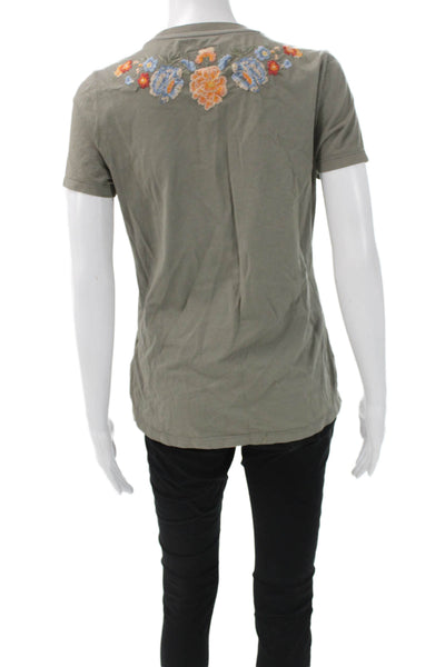 Driftwood Womens Basic Floral Green Cotton T-Shirt Short Sleeve Size XS