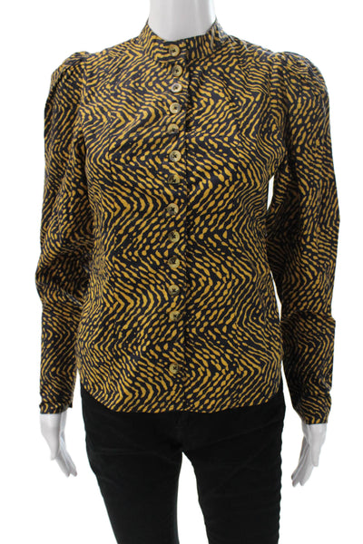 Ulla Johnson Women Animal Print Button-Up High Neck Long Sleeve Size 2