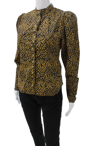 Ulla Johnson Women Animal Print Button-Up High Neck Long Sleeve Size 2