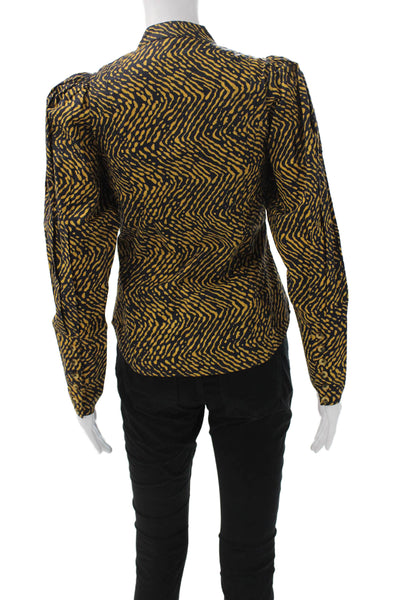 Ulla Johnson Women Animal Print Button-Up High Neck Long Sleeve Size 2