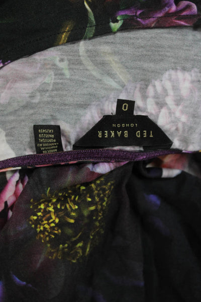 Ted Baker London Women Black Floral Lyocell Basic T-Shirt Short Sleeve Size 0
