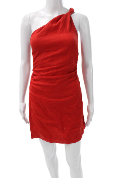 Faithfull Womens Red Linen One Shoulder Mini Dress Knee Length Size XS