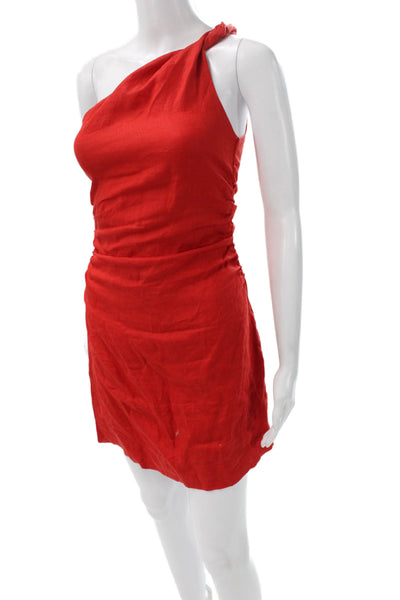 Faithfull Womens Red Linen One Shoulder Mini Dress Knee Length Size XS