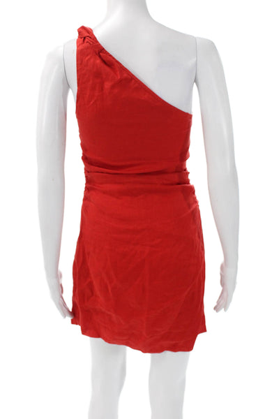 Faithfull Womens Red Linen One Shoulder Mini Dress Knee Length Size XS