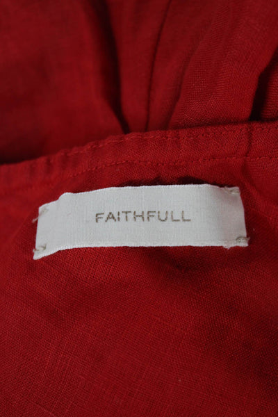 Faithfull Womens Red Linen One Shoulder Mini Dress Knee Length Size XS