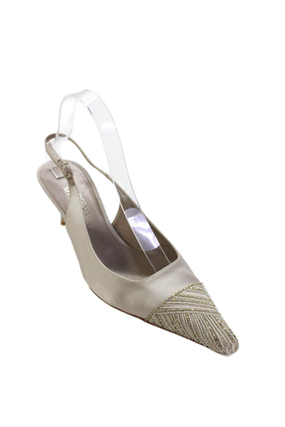 Badgley Mischka Womens Beaded Slingback Heels Silver Size 39.5 9.5