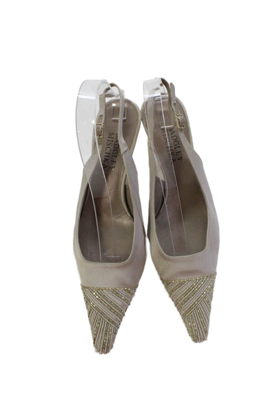 Badgley Mischka Womens Beaded Slingback Heels Silver Size 39.5 9.5