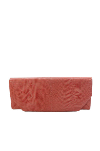 Oscar de la Renta Womens Textured Magnetic Closure Clutch Bag Orange