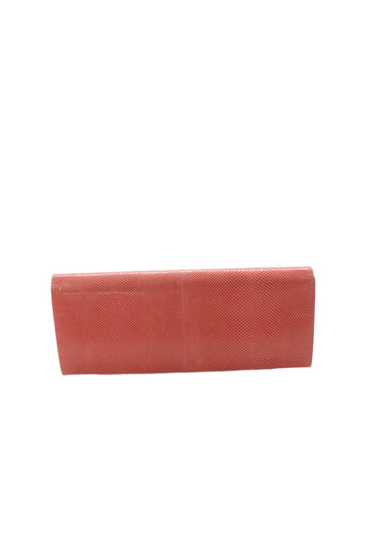 Oscar de la Renta Womens Textured Magnetic Closure Clutch Bag Orange