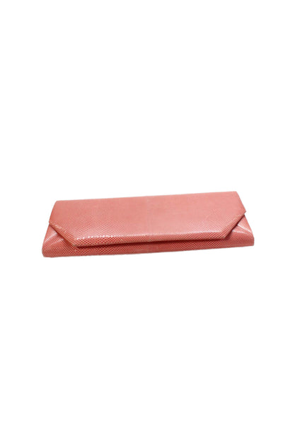 Oscar de la Renta Womens Textured Magnetic Closure Clutch Bag Orange