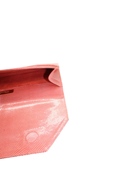 Oscar de la Renta Womens Textured Magnetic Closure Clutch Bag Orange