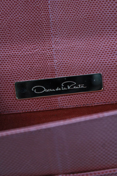 Oscar de la Renta Womens Textured Magnetic Closure Clutch Bag Orange