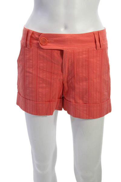 Catherine Malandrino Women Chino Shorts Striped Orange Button Size 2