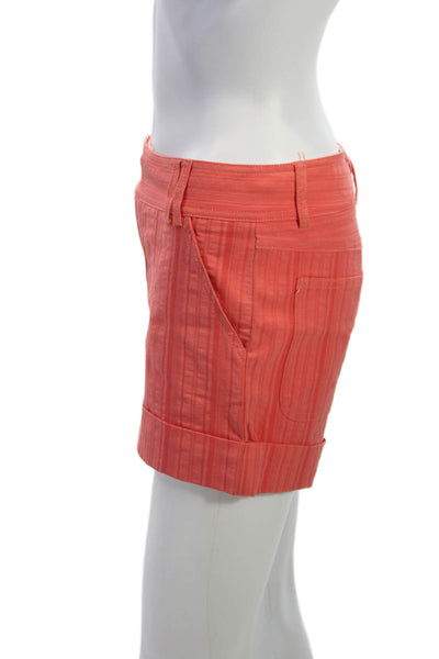 Catherine Malandrino Women Chino Shorts Striped Orange Button Size 2