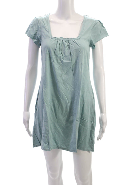 Garnet Hill Women Shift Dress Green Square Neck Short Sleeve Size XS