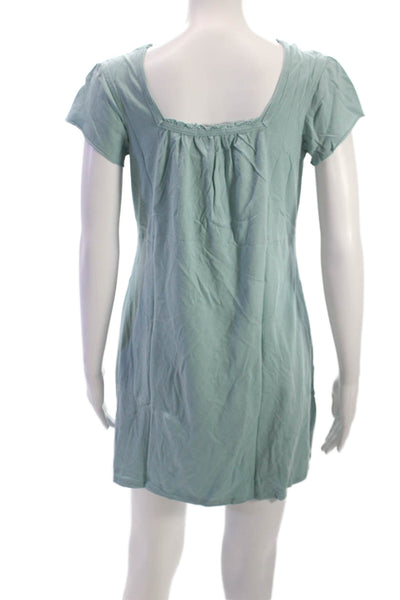 Garnet Hill Women Shift Dress Green Square Neck Short Sleeve Size XS