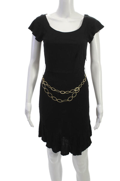 La Rok Women Black Mini Dress Scoop Neck Short Sleeve Rayon Zip Size S