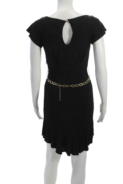 La Rok Women Black Mini Dress Scoop Neck Short Sleeve Rayon Zip Size S