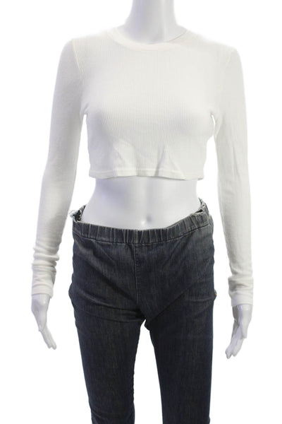 Talentless Womens Basic White Cotton Crew Neck Long Sleeve T-Shirt Size S
