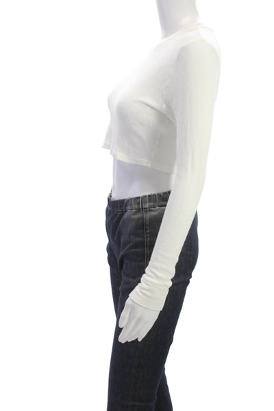 Talentless Womens Basic White Cotton Crew Neck Long Sleeve T-Shirt Size S