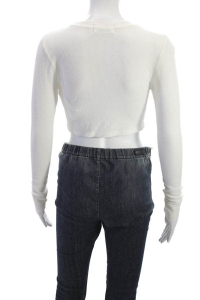 Talentless Womens Basic White Cotton Crew Neck Long Sleeve T-Shirt Size S