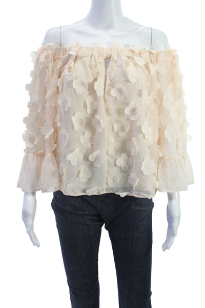 Alice McCall Women Ivory Off the Shoulder Floral Basic Blouse 3/4 Sleeve Size 4