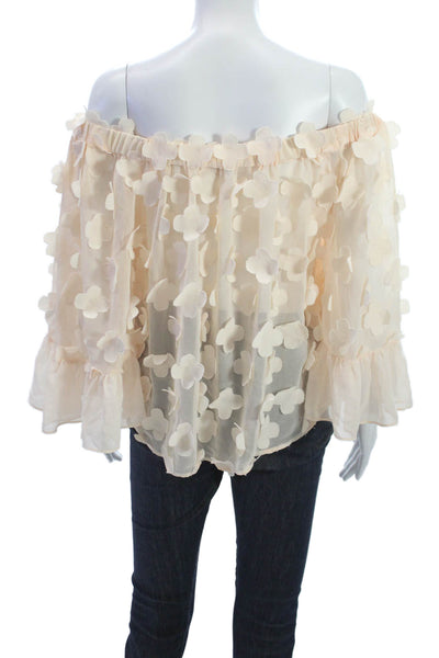 Alice McCall Women Ivory Off the Shoulder Floral Basic Blouse 3/4 Sleeve Size 4