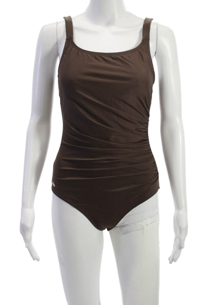 Speedo Women One Piece Swimwear Brown Nylon Solid Size 10