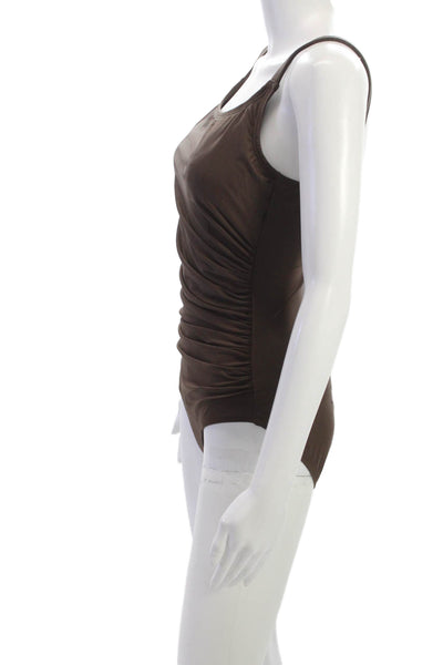 Speedo Women One Piece Swimwear Brown Nylon Solid Size 10