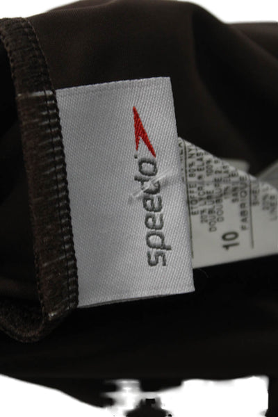 Speedo Women One Piece Swimwear Brown Nylon Solid Size 10