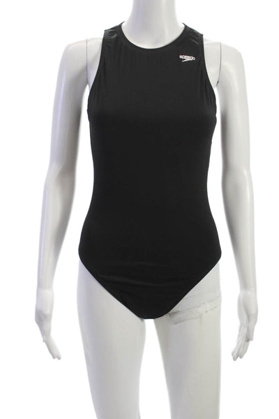 Speedo Women One Piece Swimsuit Black Athletic Polyester Size 12