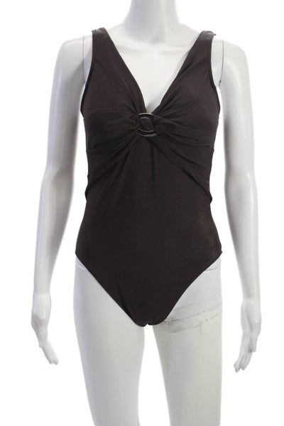 Miraclesuit Womens One Piece Swimwear Brown Solid Lycra Nylon Classic Size 10