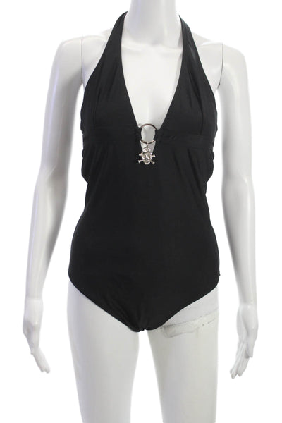 Letarte Womens Swimwear One Piece Black Polyester Skull Size L