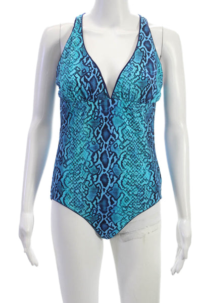 Commando Women Animal Print One Piece Swimwear Blue Polyester Size L