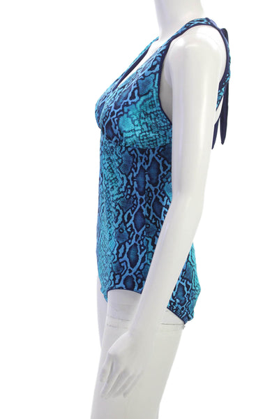 Commando Women Animal Print One Piece Swimwear Blue Polyester Size L