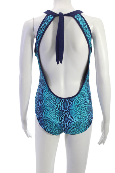 Commando Women Animal Print One Piece Swimwear Blue Polyester Size L