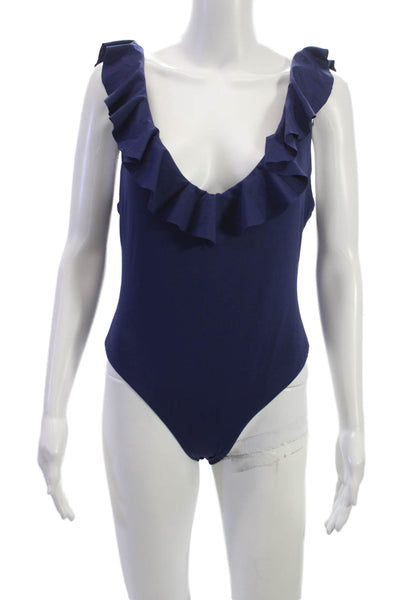 Eberjey Women Swimwear One Piece Blue Solid Nylon Spandex Size L