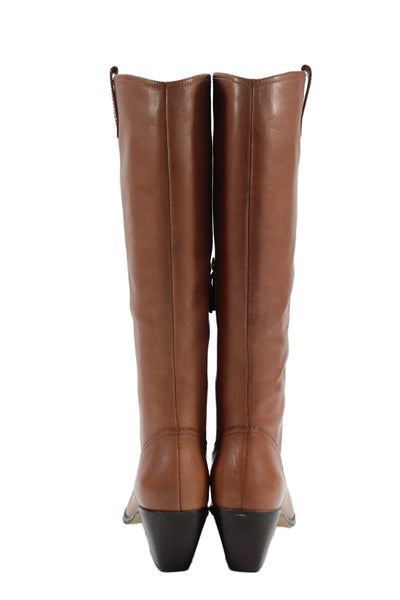 Villa Rouge Womens Leather Knee High Cowboy Boots Brown Size 38 8