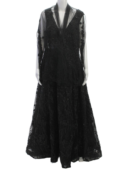 Mac Duggal Women Ball Gown Black V-Neck Sleeveless Full-Length Polyester Size 16