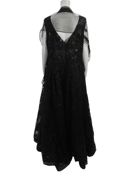 Mac Duggal Women Ball Gown Black V-Neck Sleeveless Full-Length Polyester Size 16