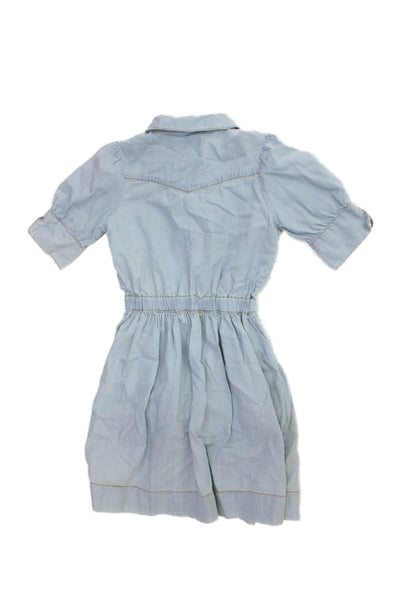 Molo Girls Cotton Collar Short Sleeve Button Down Shift Dress Blue Size 6