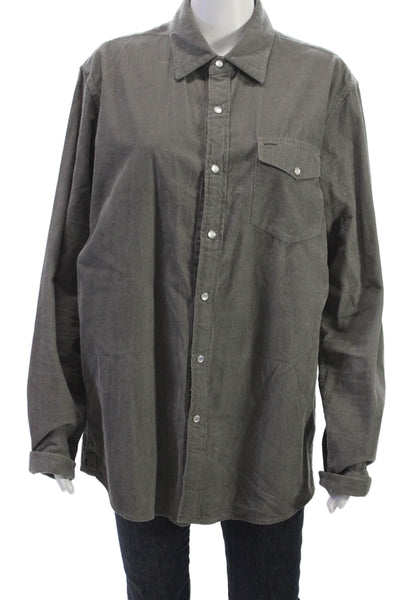 Criquet Mens Button Front Long Sleeve Collared Corduroy Shirt Gray Size Large