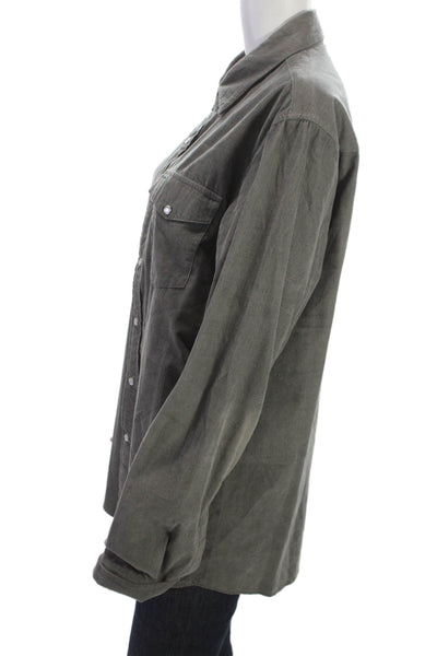 Criquet Mens Button Front Long Sleeve Collared Corduroy Shirt Gray Size Large