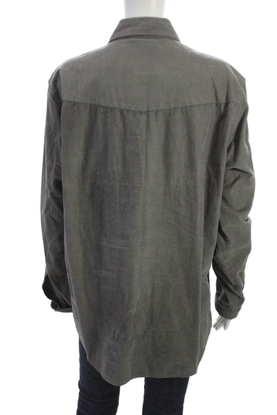 Criquet Mens Button Front Long Sleeve Collared Corduroy Shirt Gray Size Large