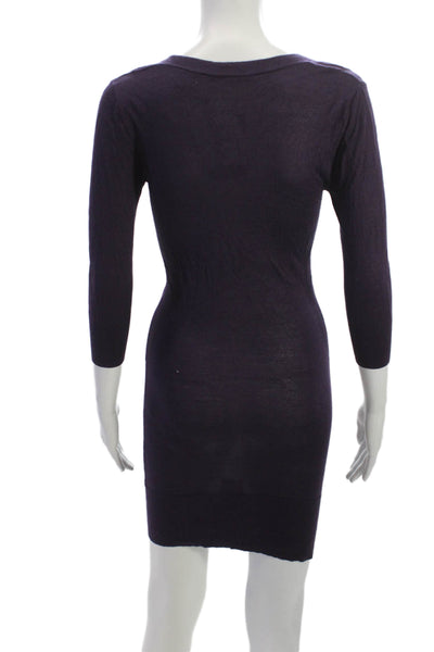 Autumn Cashmere Womens Sweater Dress Purple V-Neck 3/4 Sleeve Size S