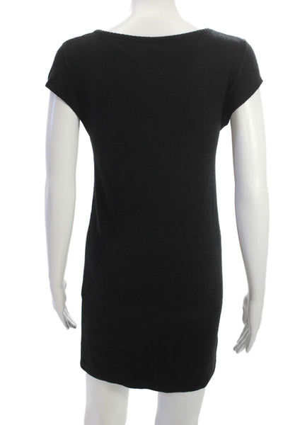 Isla Women Black Wool Mini Dress Short Sleeve Round Neck Pullover Size M