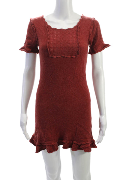 Max Studio Women Red Cashmere Mini Dress Square Neck Short Sleeve Size S