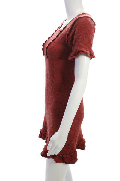 Max Studio Women Red Cashmere Mini Dress Square Neck Short Sleeve Size S