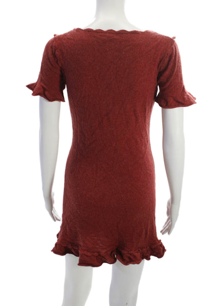 Max Studio Women Red Cashmere Mini Dress Square Neck Short Sleeve Size S